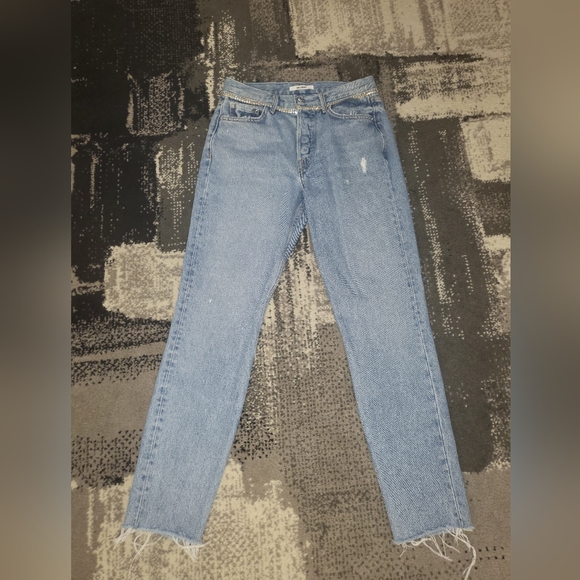 2. GRLFRND KAROLINA CRYSTAL TRIM HIGH WAISTED STRAIGHT JEANS IN KICK IT - Picture 4 of 10